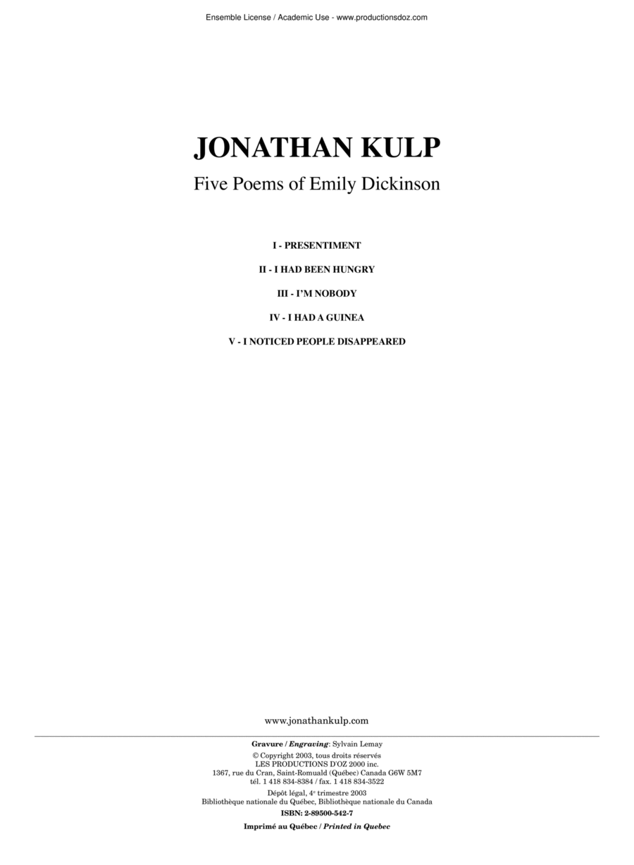 Five Poems of Emily Dickinson Classical Guitar scores gallery preview page 1