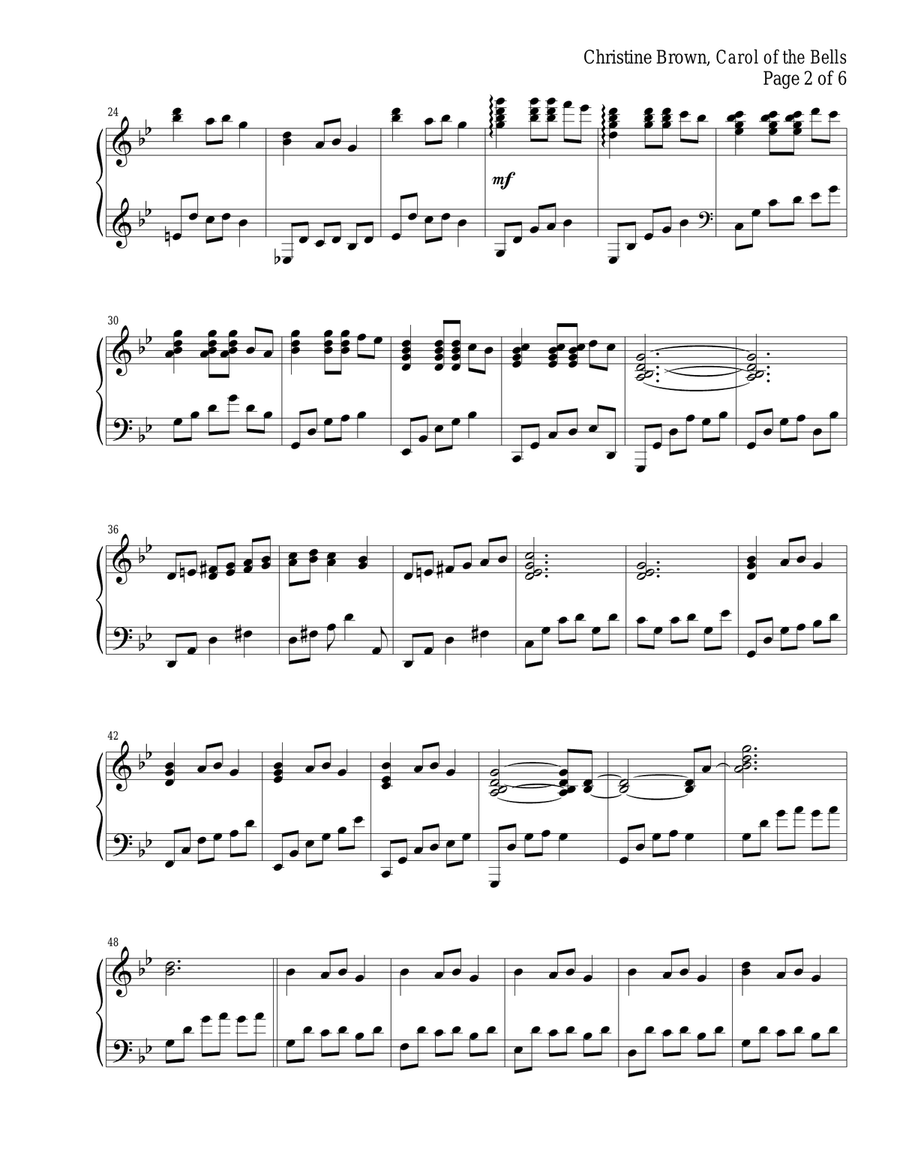 Carol of the Bells Piano Solo scores gallery preview page 3