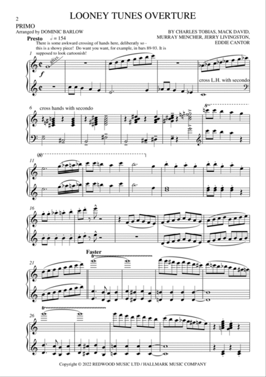 Looney Tunes Overture 1 Piano, 4-Hands scores gallery preview page 2