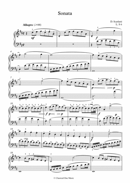 Scarlatti-Sonata in D-Major L.S6 K.298(piano) image number null