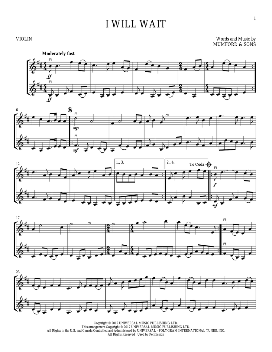 I Will Wait String Duet scores gallery preview page 1