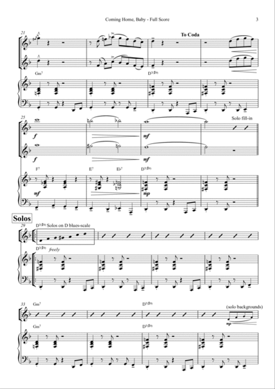 Comin' Home Baby Comin' Home Baby Woodwind Duet scores gallery preview page 3