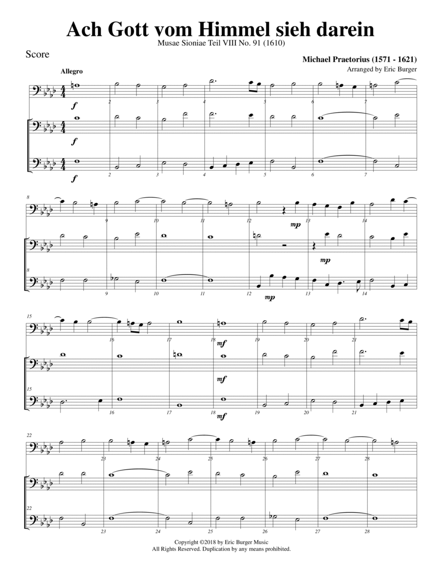 Ach Gott vom Himmel sieh darein for Trombone or Low Brass Trio Trombone Trio scores gallery preview page 1