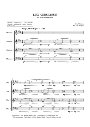 Lux Aurumque for Marimba Quartet (arr. Joby Burgess) - Full Score