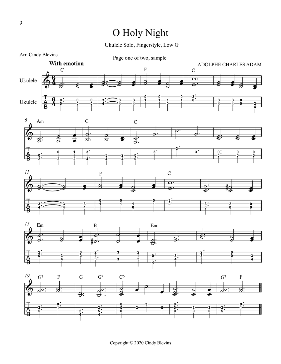 10 Songs for Christmas, Ukulele Solos, Fingerstyle, Low G Ukulele scores gallery preview page 4