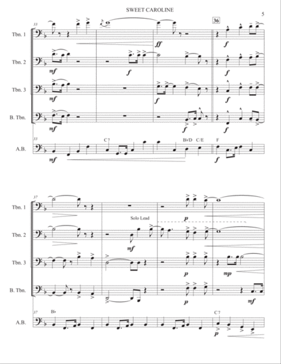 Sweet Caroline Brass Ensemble scores gallery preview page 5