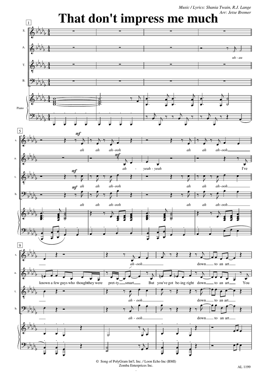 That Don't Impress Me Much 4-Part scores gallery preview page 1