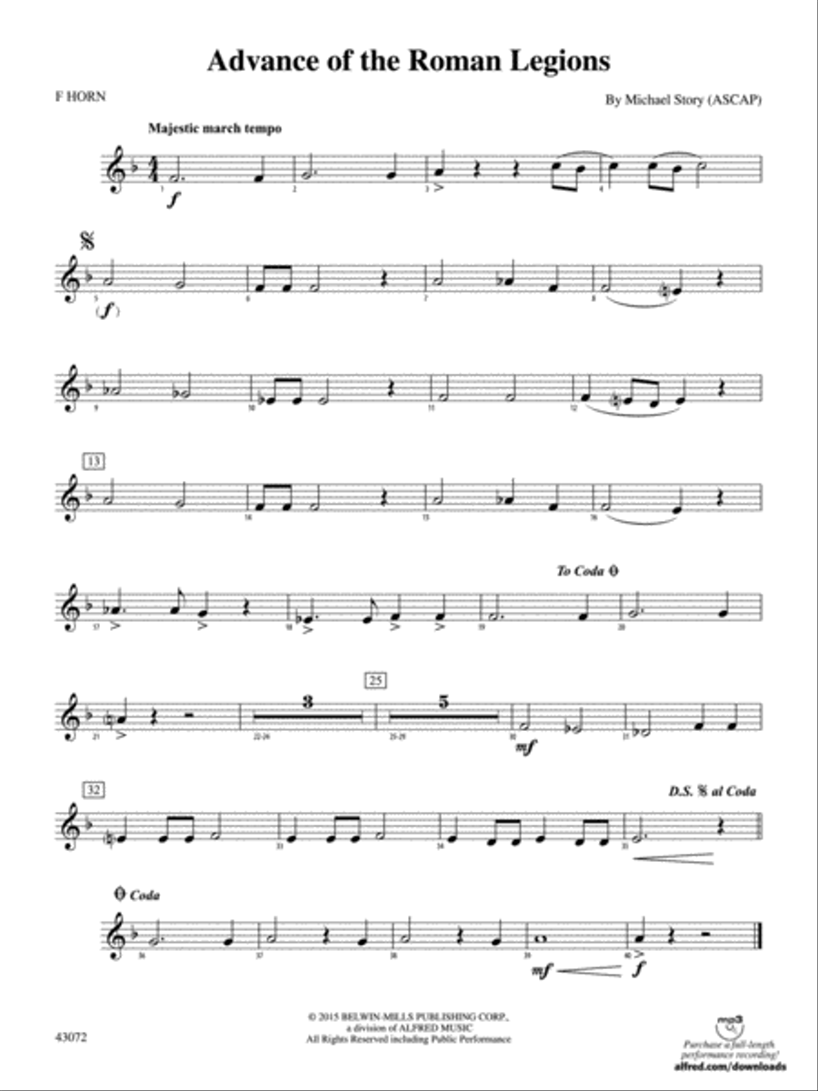 Advance of the Roman Legions: 1st F Horn Concert Band scores gallery preview page 1