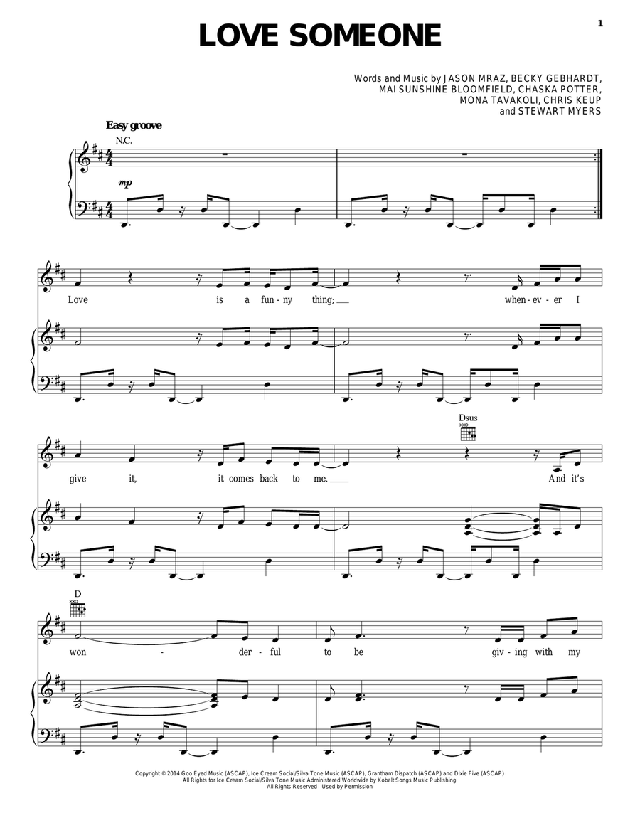 Love Someone Piano, Vocal, Guitar scores gallery preview page 1