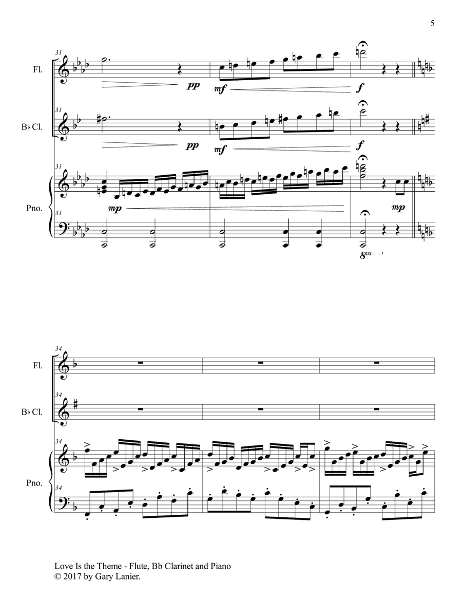 LOVE IS THE THEME (Trio – Flute, Bb Clarinet & Piano with Score/Part) Woodwind Duet scores gallery preview page 6