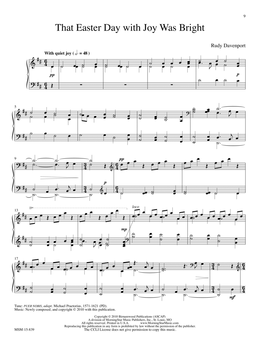 That Easter Day with Joy Was Bright Piano Solo scores gallery preview page 1