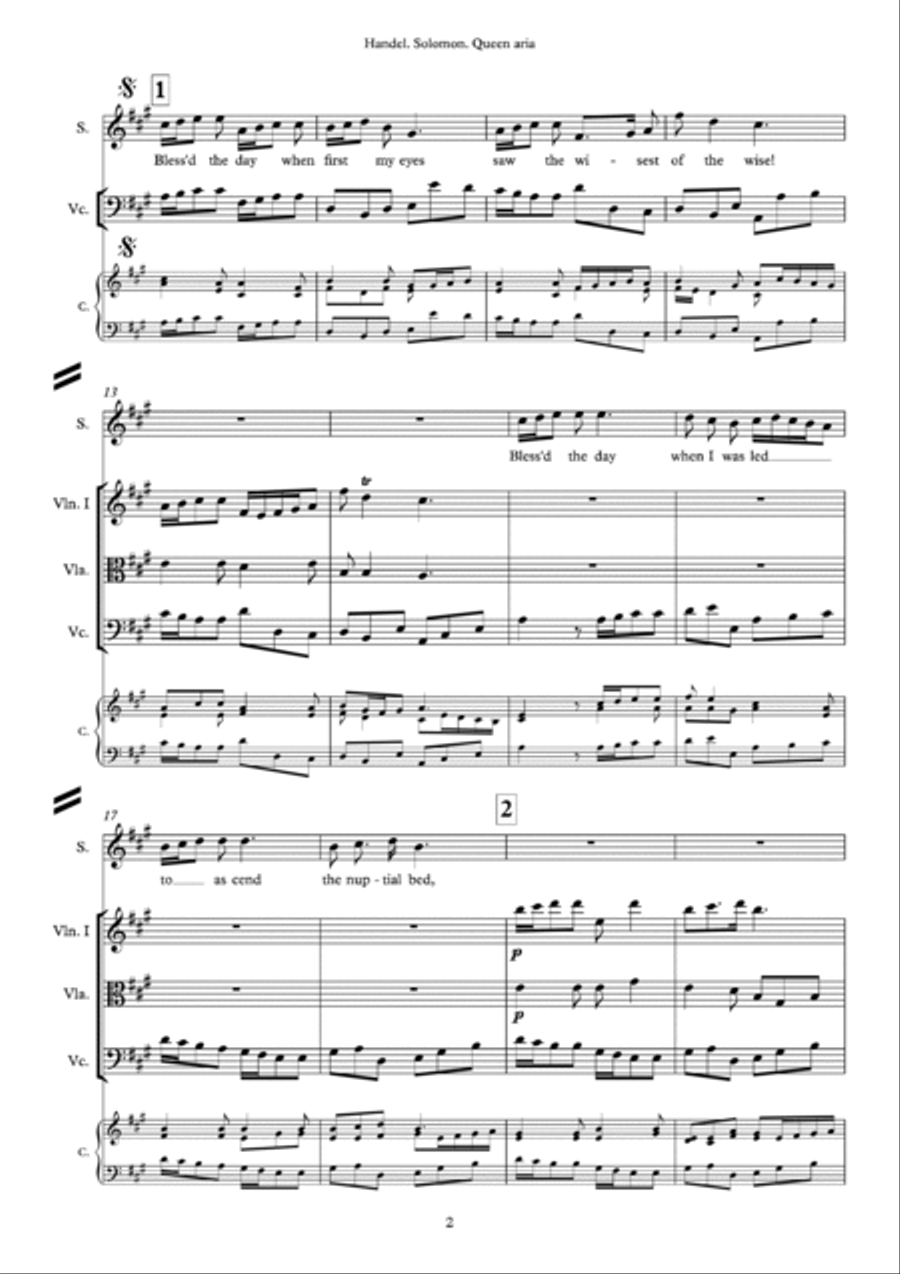 G.F.Handel. Queen Aria from ʺSolomonʺ Oratorio. HWV 67 Small Ensemble scores gallery preview page 2