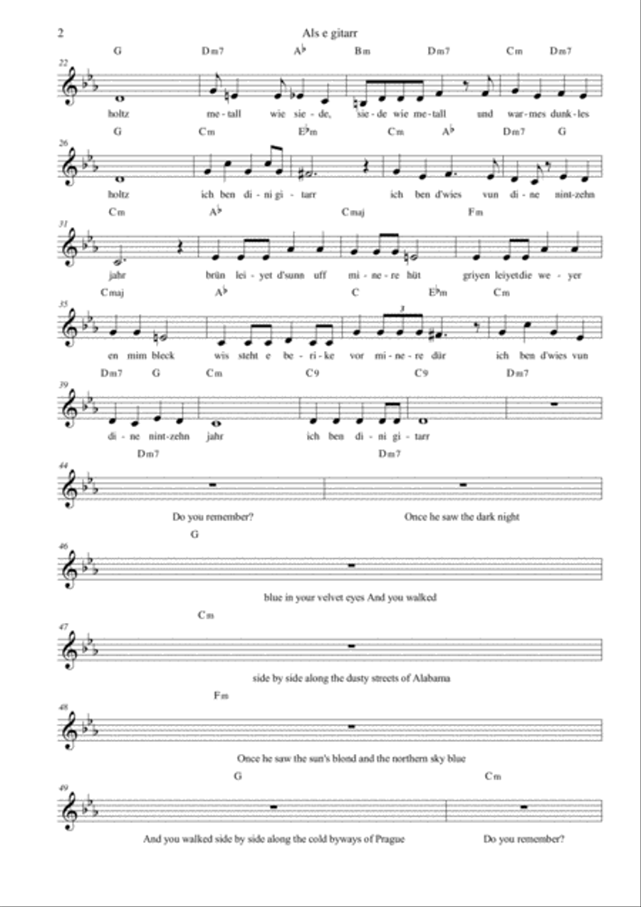 Als e gitarr (Nothing is left of us but a guitar) for narrator, alto voice and guitar chord names Acoustic Guitar scores gallery preview page 2