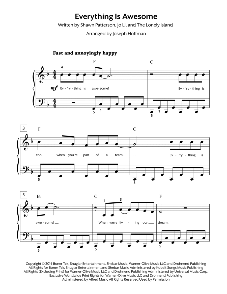 Everything Is Awesome (awesome Remixx!!!) Easy Piano scores gallery preview page 1