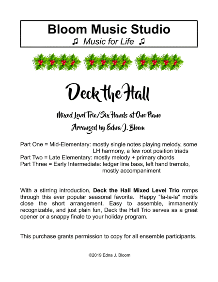 Deck the Hall (Mixed Level Piano Ensemble) image number null