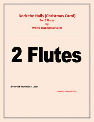 Book cover for Deck the Halls - Welsh Traditional - Chamber music - Woodwind - 2 Flutes Easy level