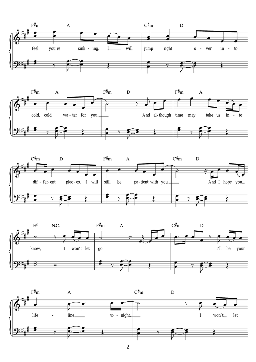 Cold Water (featuring Justin Bieber and MO) Easy Piano scores gallery preview page 2