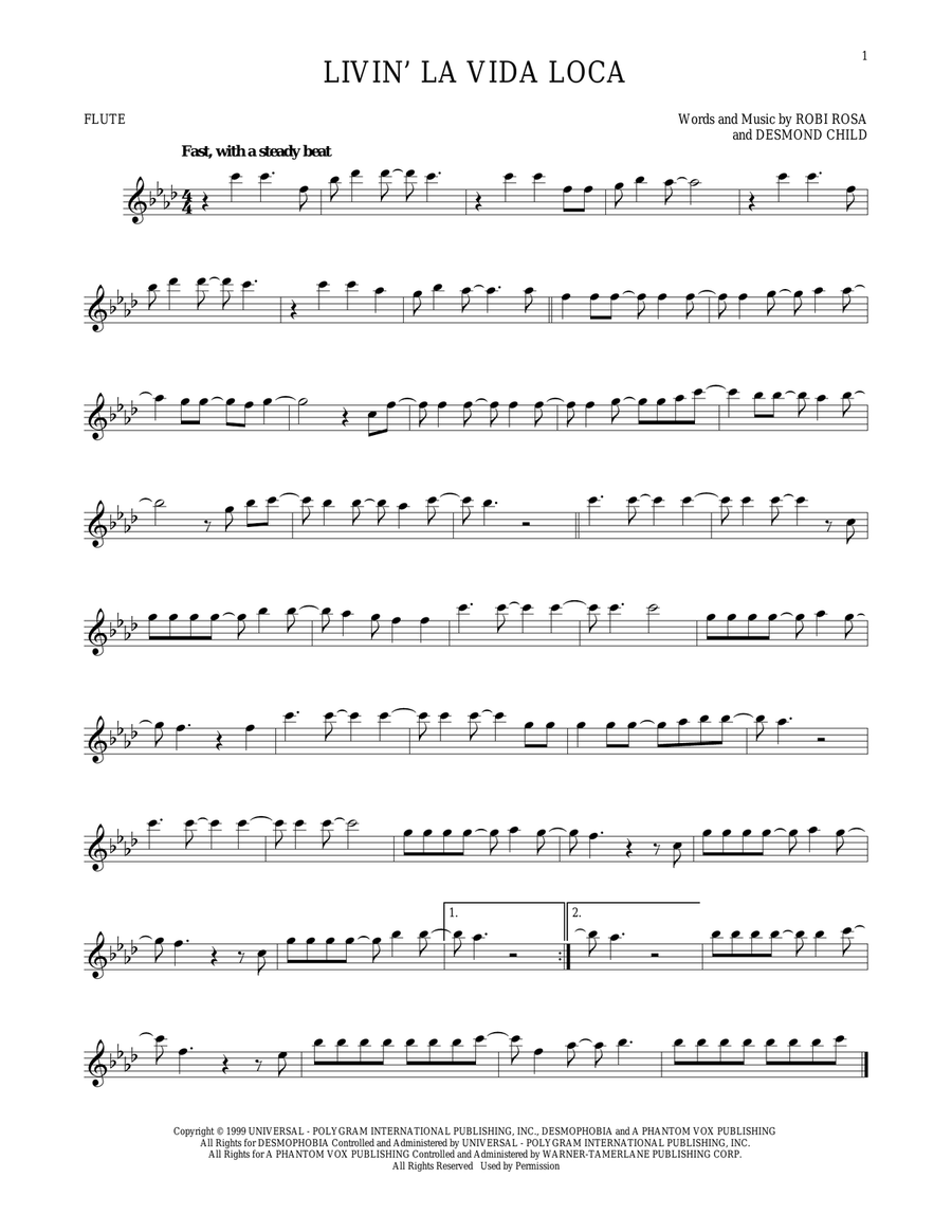 Livin' La Vida Loca Flute Solo scores gallery preview page 1