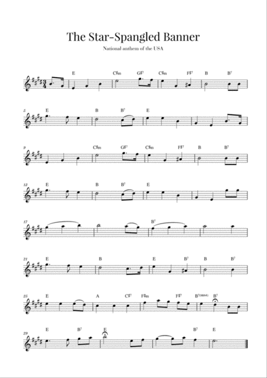 The Star Spangled Banner (National Anthem of the USA) - E major Small Ensemble scores gallery preview page 1