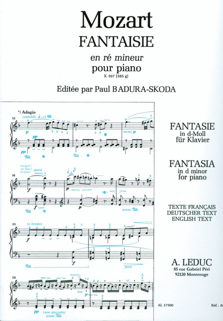 Fantaisie No.3, K397 In D Minor (piano Solo)
