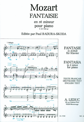 Book cover for Fantaisie No.3, K397 In D Minor (piano Solo)