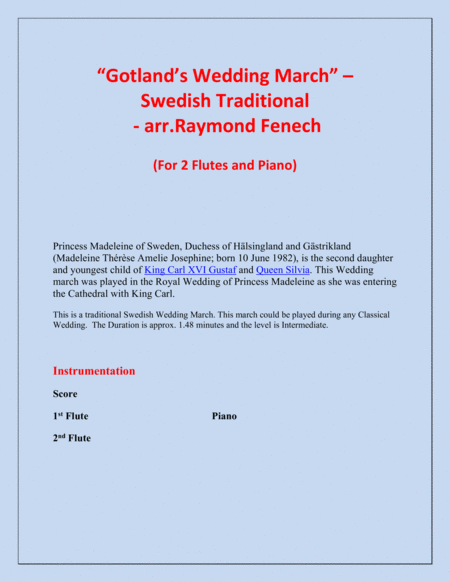 Gotland's Wedding March - Traditional - 2 Flutes and Piano image number null