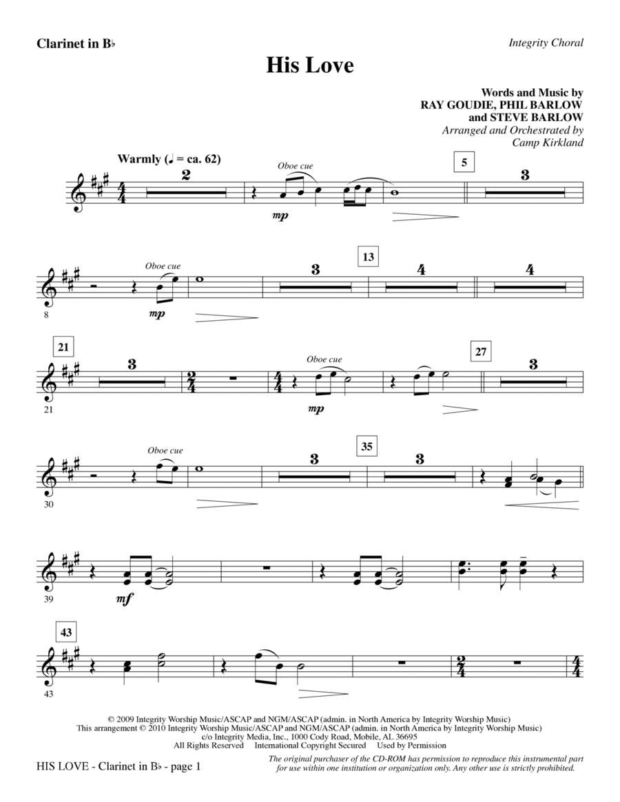 His Love - Clarinet in Bb Choir scores gallery preview page 1