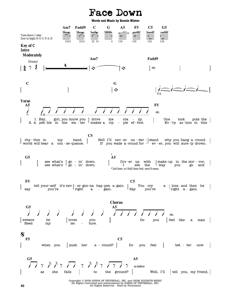 Face Down Electric Guitar scores gallery preview page 1