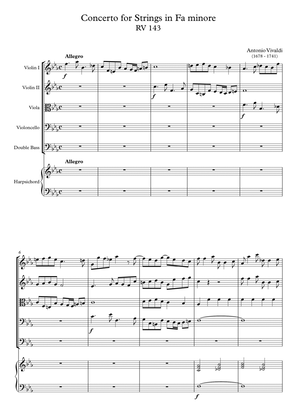 Book cover for Concerto for Strings in Fa minore RV 143