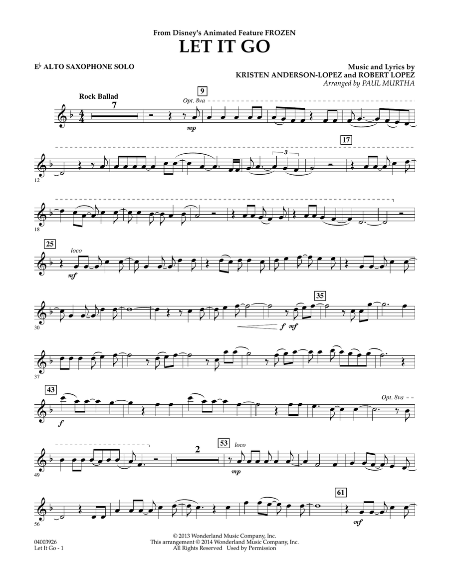Let It Go - Eb Alto Saxophone Solo Concert Band scores gallery preview page 1