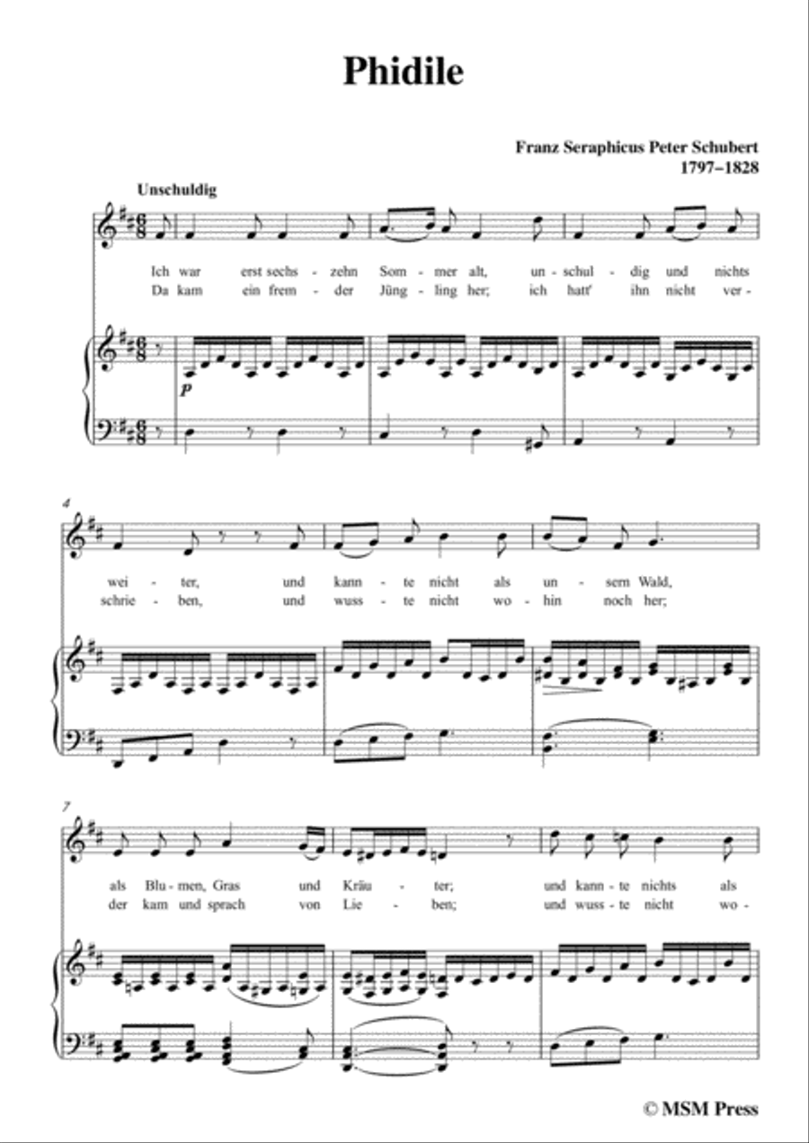 Schubert-Phidile,in D Major,for Voice&Piano Voice scores gallery preview page 3