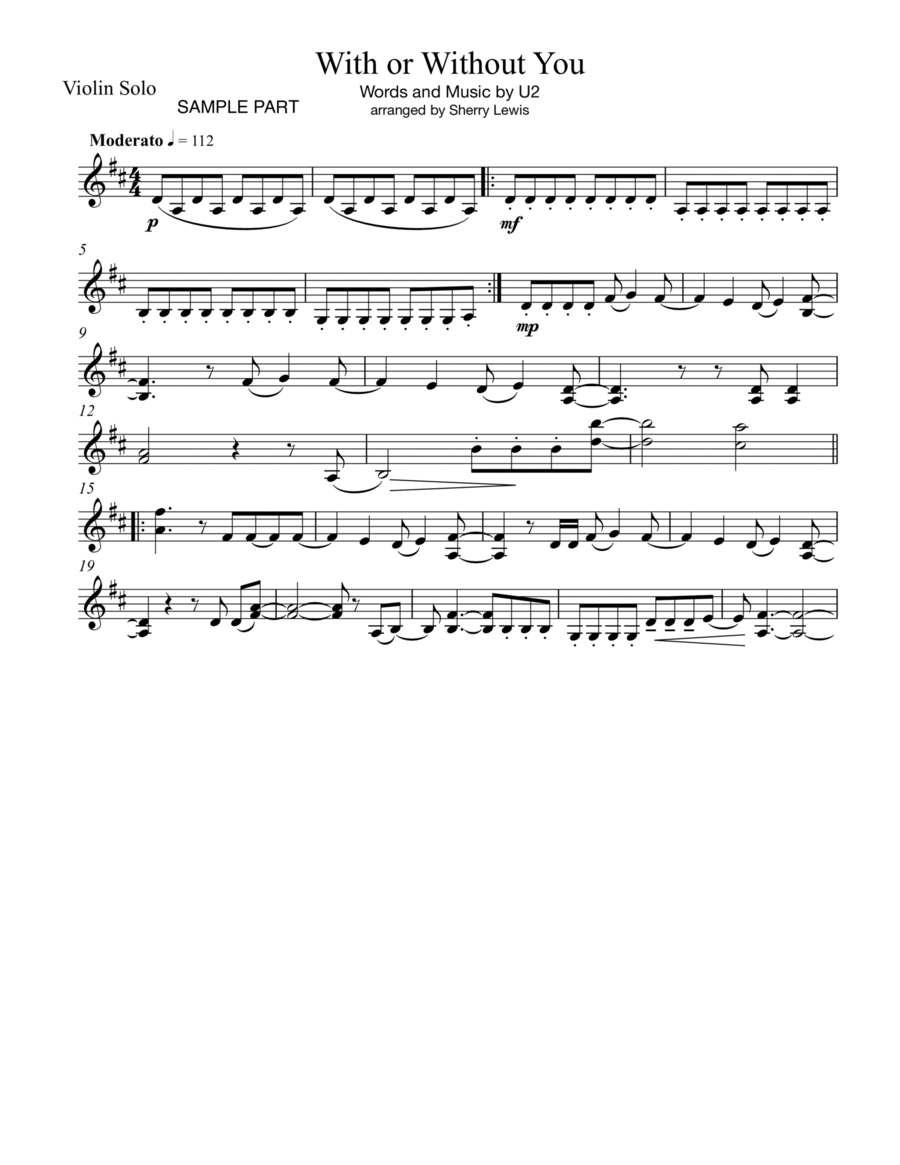 With Or Without You Violin Solo scores gallery preview page 1