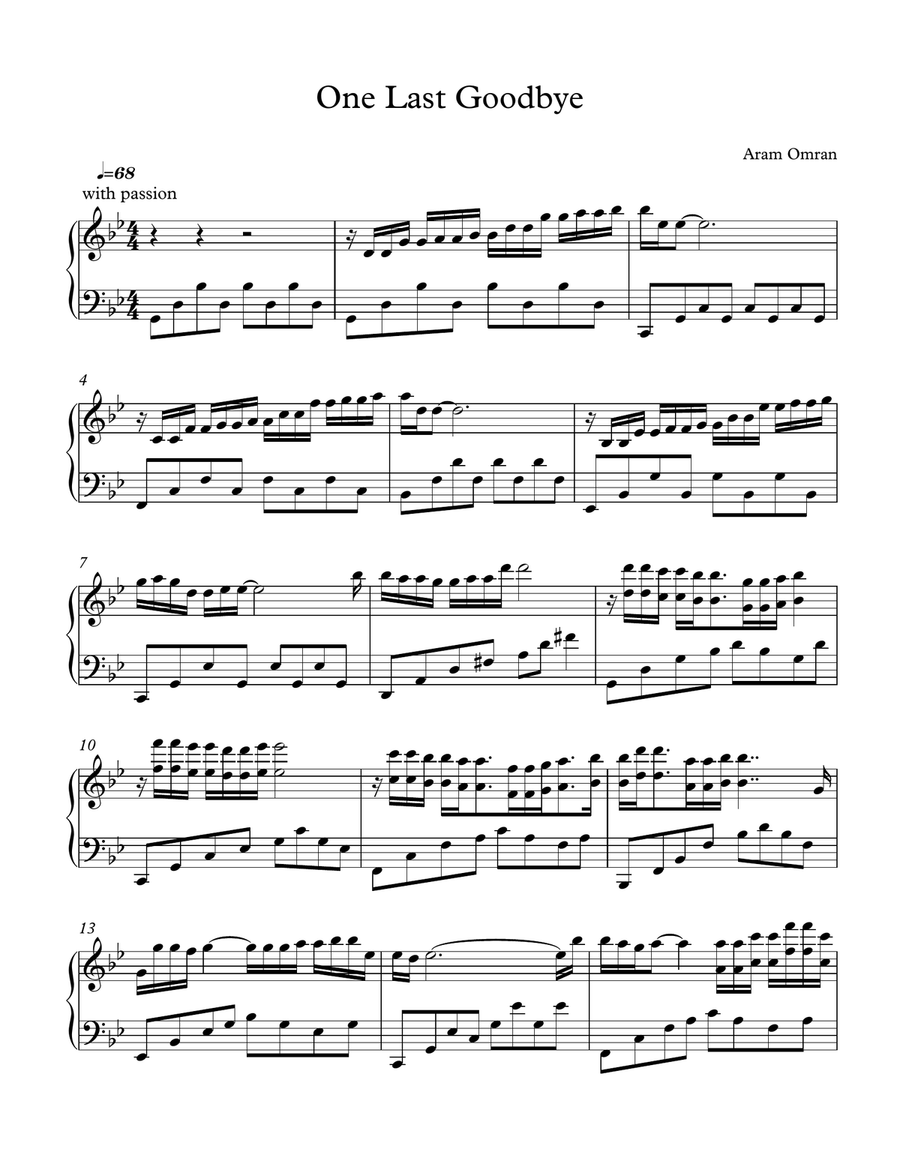 One Last Goodbye One Last Goodbye Piano Solo scores gallery preview page 1