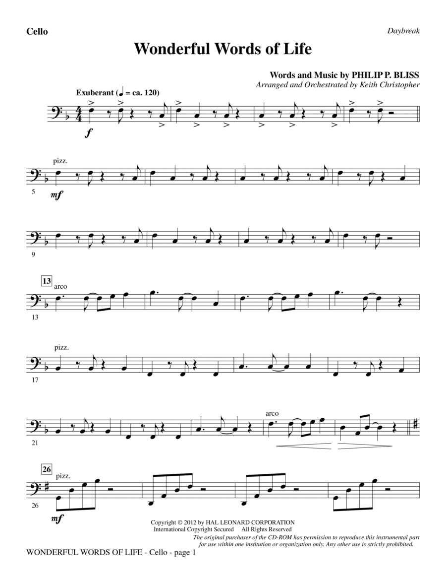 Wonderful Words of Life - Cello Choir scores gallery preview page 1