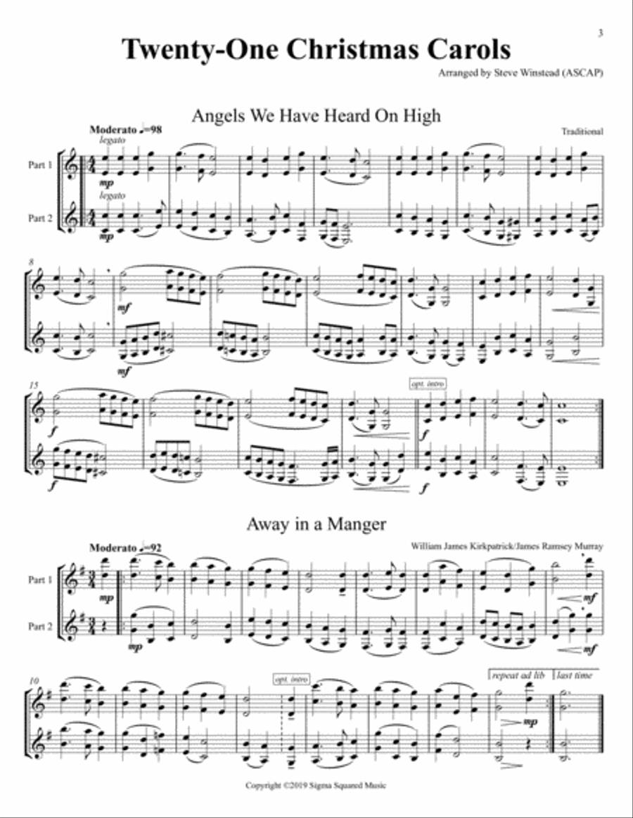 Twenty-One Christmas Carols for Flexible Woodwind Duet - B-flat Transposition Clarinet Duet scores gallery preview page 3