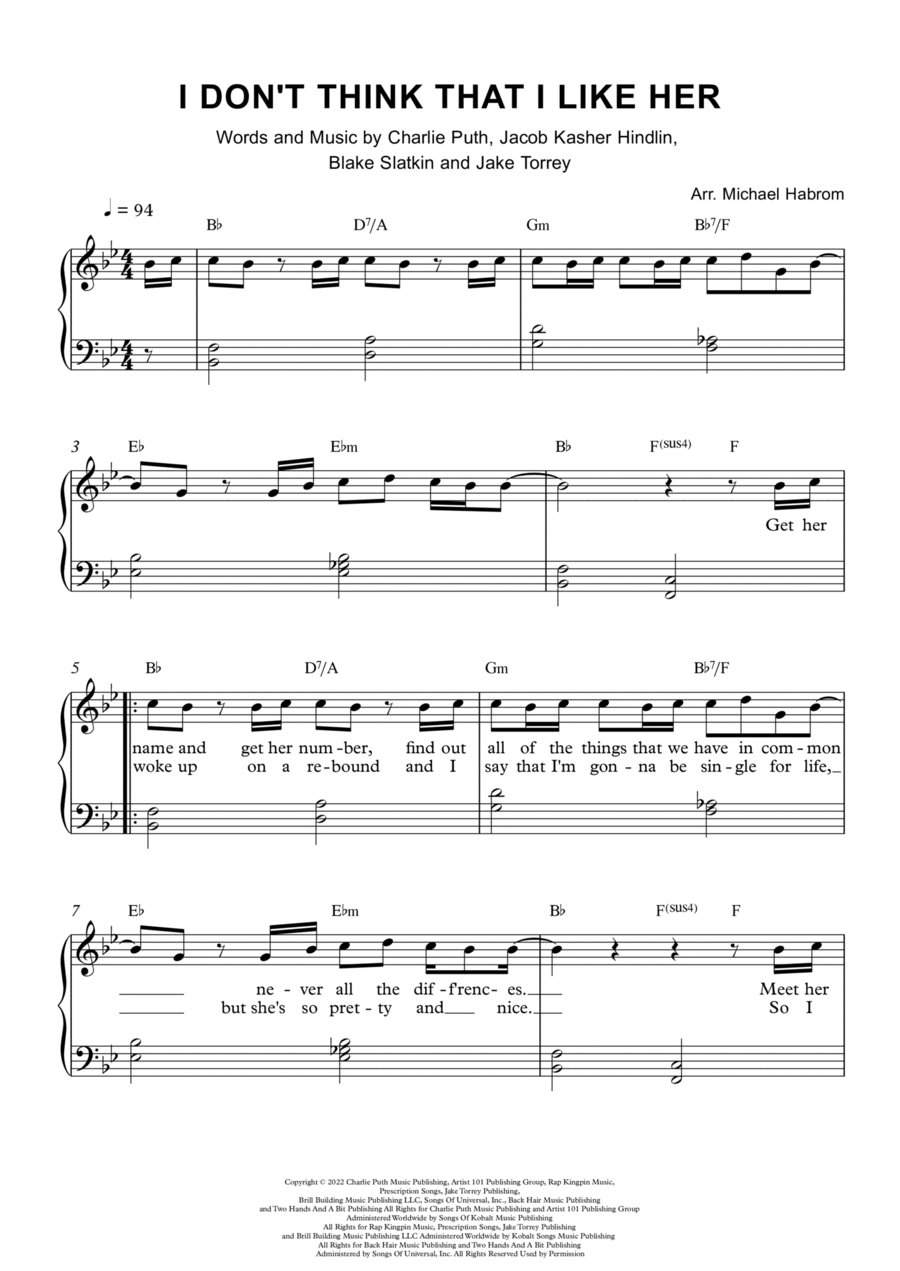 I Don't Think That I Like Her Easy Piano scores gallery preview page 1