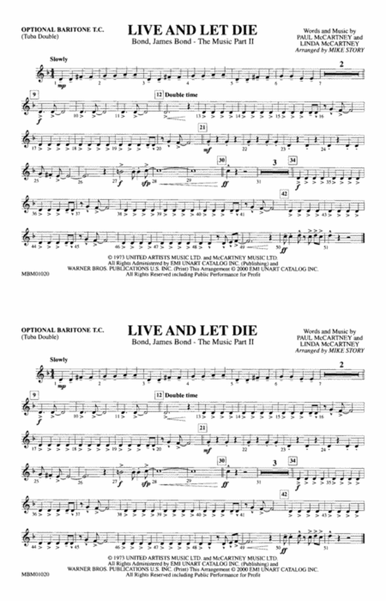 Live and Let Die: Optional Baritone T.C. (Tuba Double)