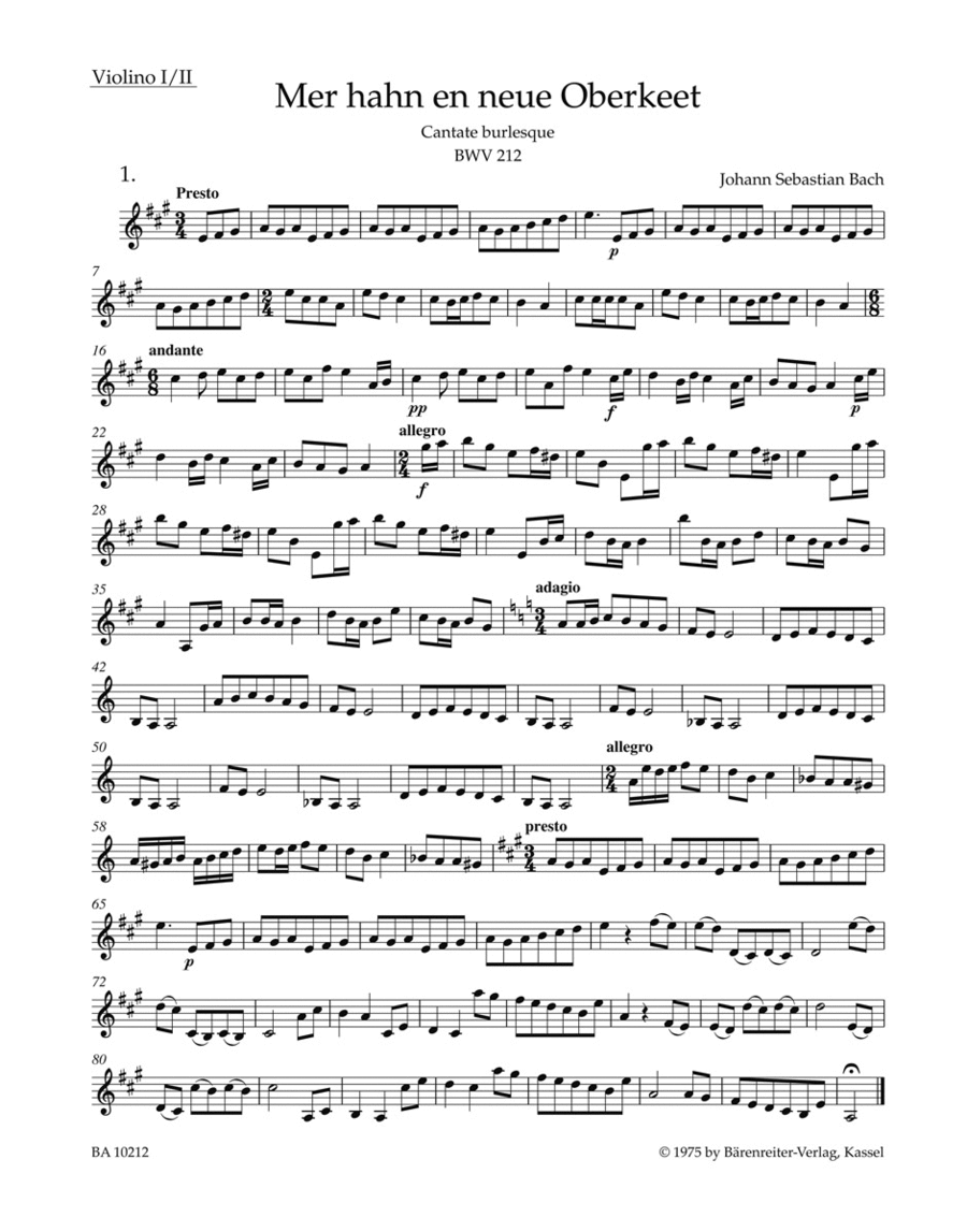 The Chamberlain is now our Squire BWV 212 'Peasant Cantata' Violin scores gallery preview page 1