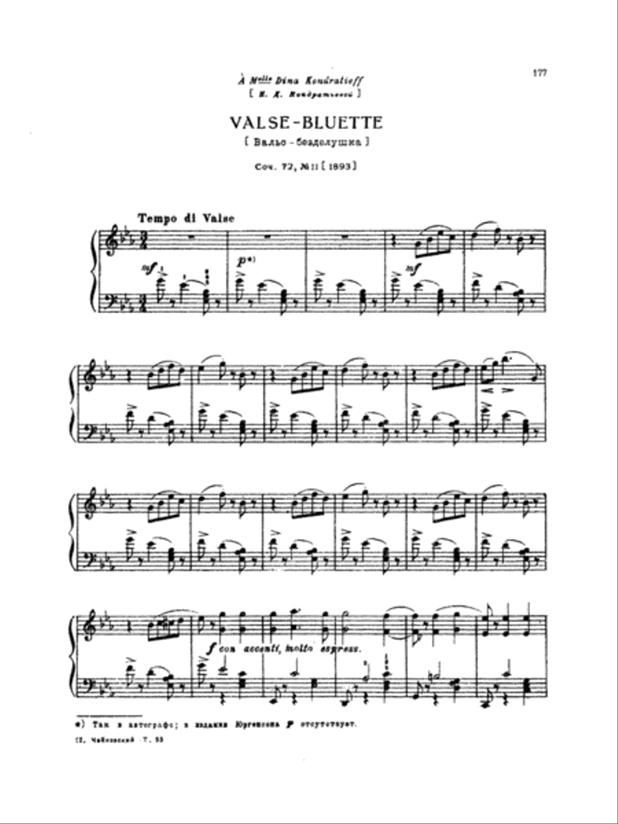 Tchaikovsky: Eighteen Piano Pieces, Op. 72; Aveu Passionne; Valse, Op. 40, No. 9, 1st Version Piano Solo scores gallery preview page 1