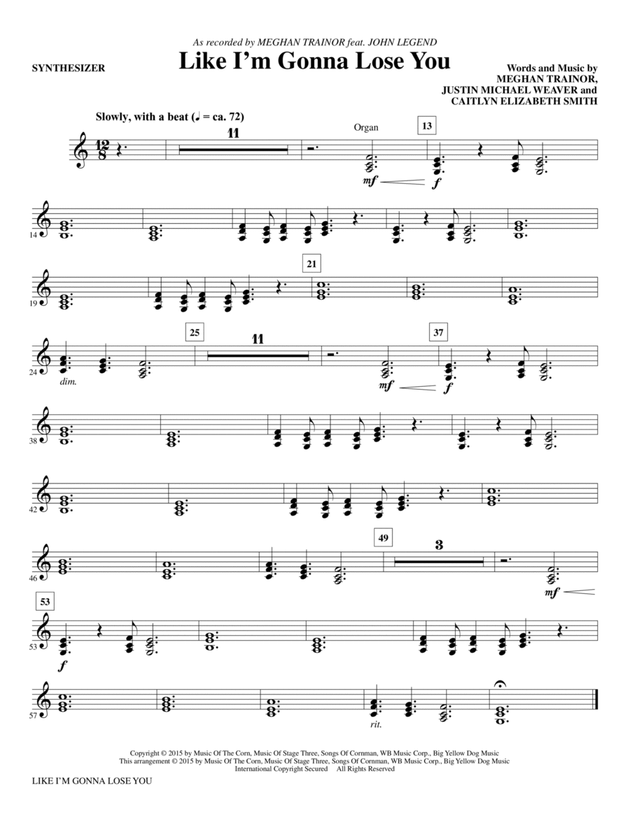 Like I'm Gonna Lose You - Synthesizer Choir scores gallery preview page 1