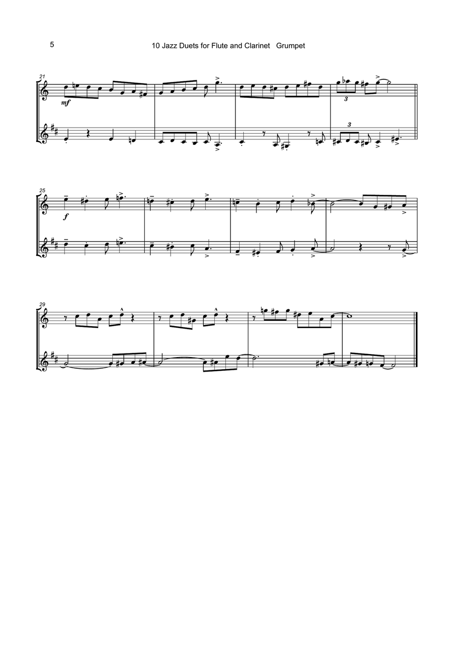 10 Jazz Duets for Flute and Clarinet Woodwind Duet scores gallery preview page 6