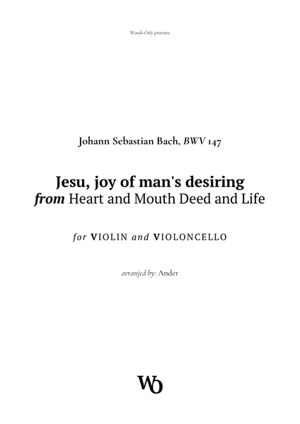 Jesu, joy of man's desiring by Bach for Violin and Cello Duet image number null
