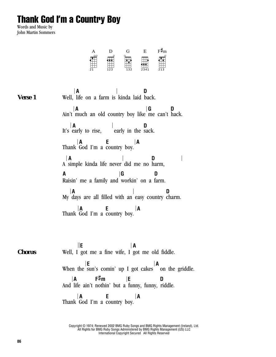 Thank God I'm A Country Boy Ukulele scores gallery preview page 1
