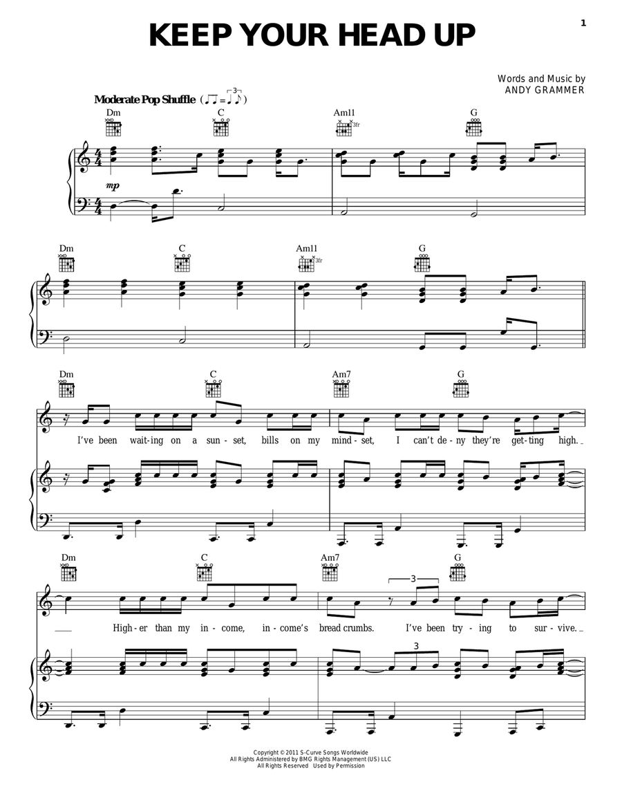 Keep Your Head Up Keep Your Head Up Piano, Vocal, Guitar scores gallery preview page 1