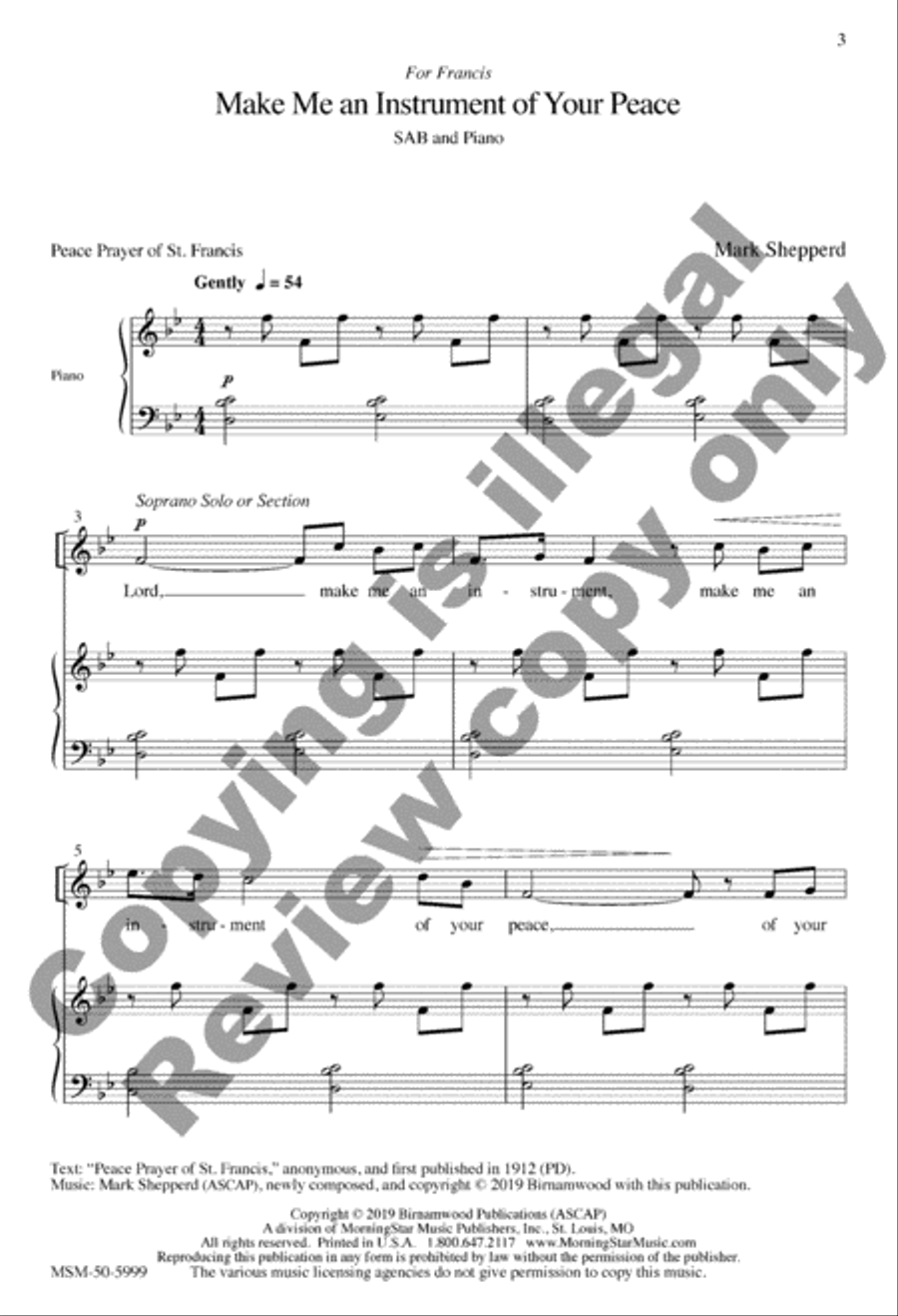 Make Me an Instrument of Your Peace 3-Part scores gallery preview page 2