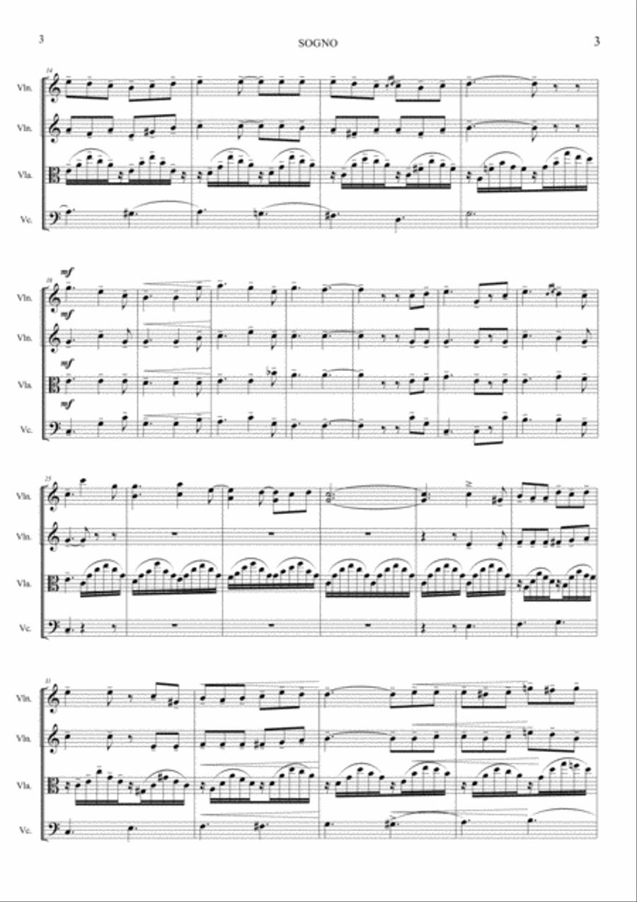 SOGNO - F.P. Tosti - Arr. for String Quartet - With Parts SOGNO - F.P. Tosti - Arr. for String Quartet - With Parts String Quartet scores gallery preview page 3