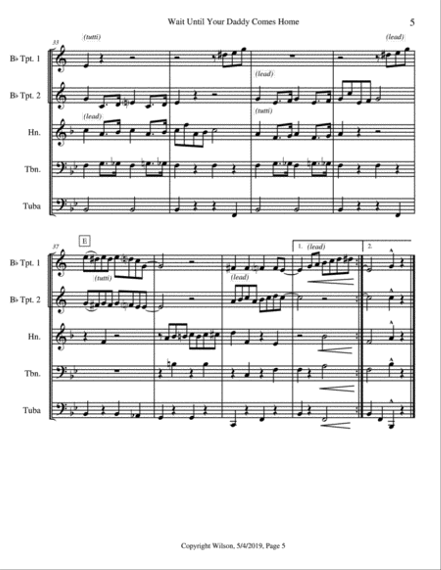 Wait Until Your Father Comes Home Brass Quintet scores gallery preview page 6