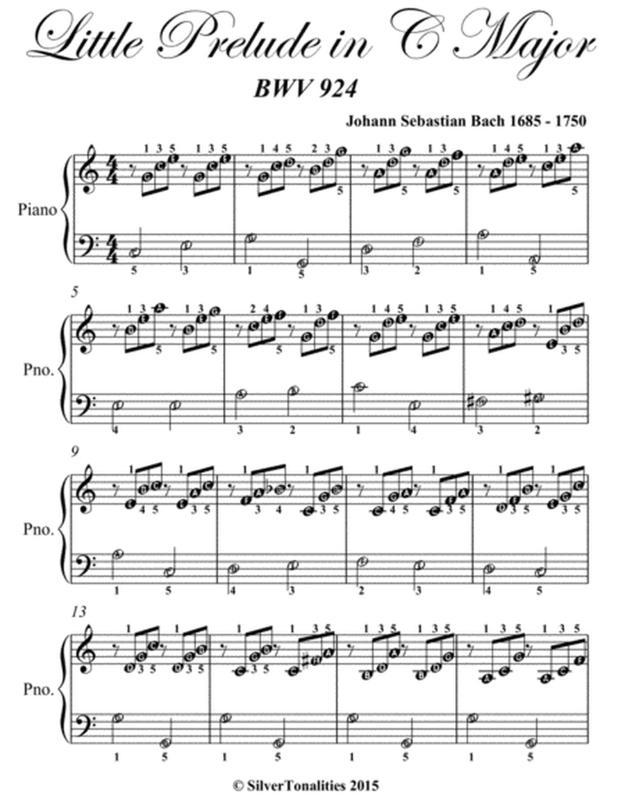 Little Prelude in C Major BWV 924 Easy Piano Sheet Music