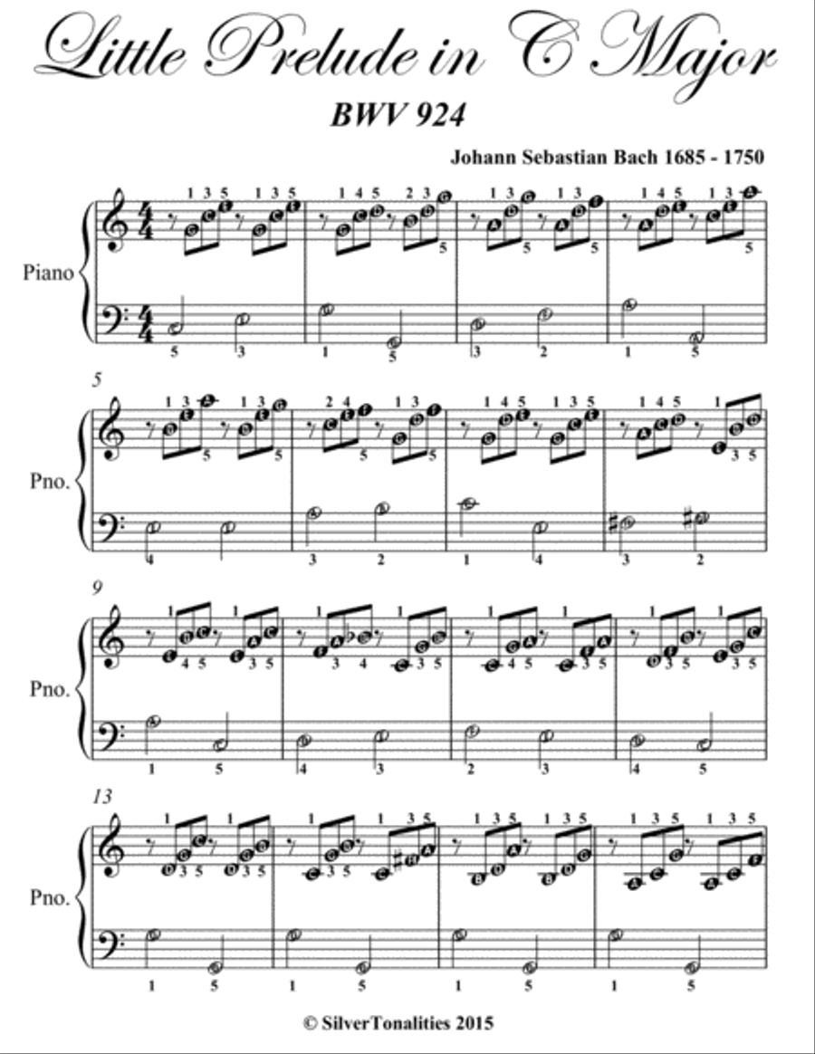 Little Prelude in C Major BWV 924 Easy Piano Sheet Music