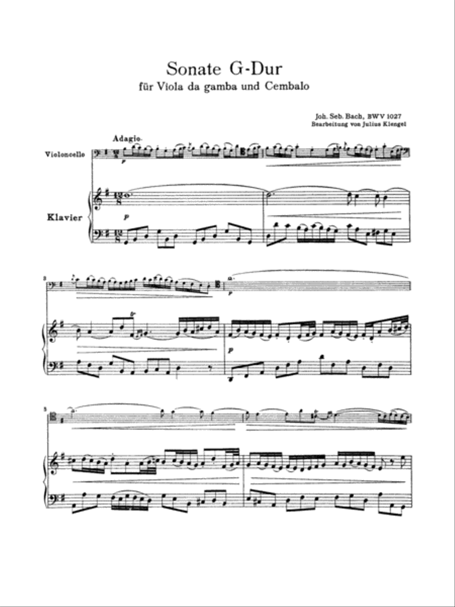 Sonata in G Major for Viola da Gamba, BWV 1027 (Transcribed For Cello and Piano) Viola scores gallery preview page 1